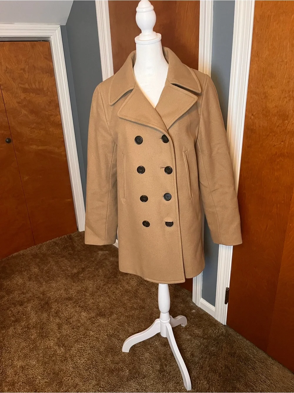 J. Crew Camel Double-Breasted Wool Peacoat. Women’s size medium.